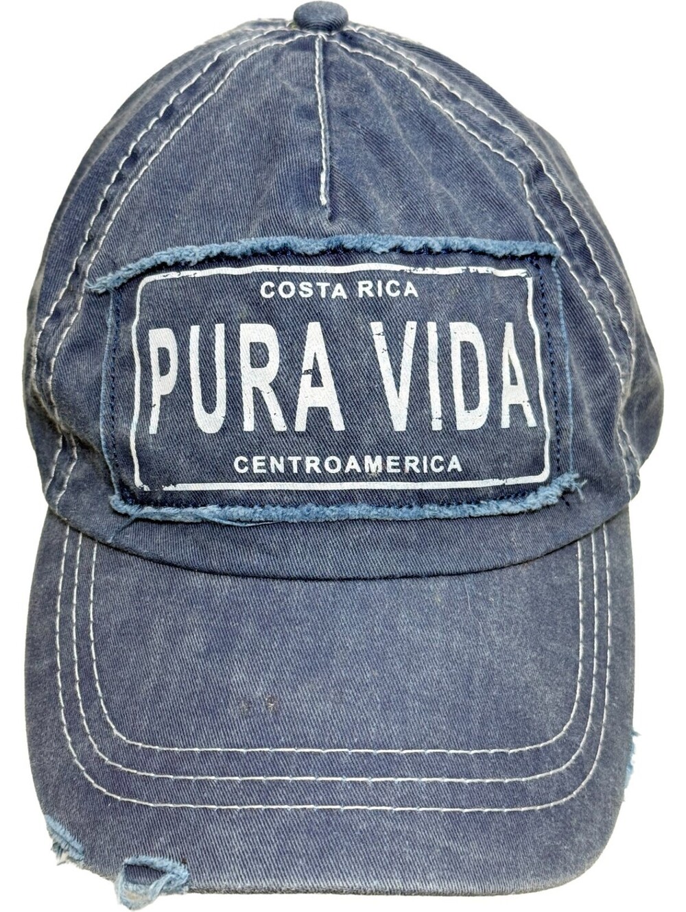 Vintage Pura Vida Costa Rica CentroAmerica Hat Blue Jean Denim Patch Cap 1 Size